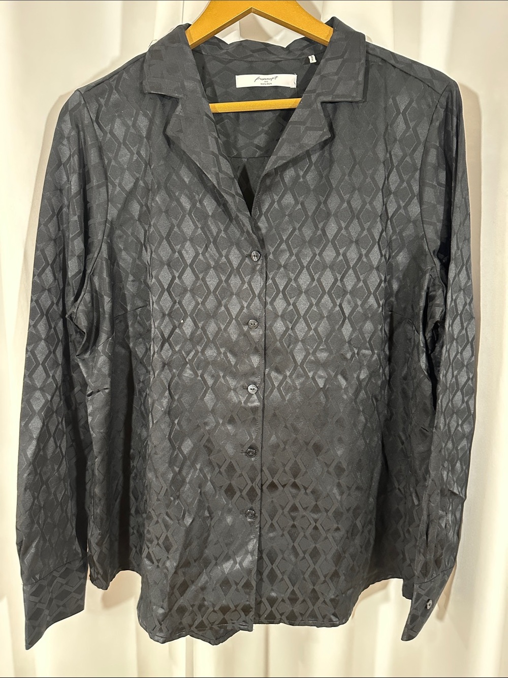 NWT Foxcroft Monica Geometric Jacquard Shirt Women's Size 16 Black